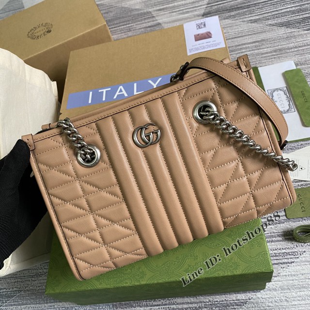 Gucci官網新款雙肩帶女包 古馳GG Marmont系列全皮鏈條肩背包681483 gqy4805